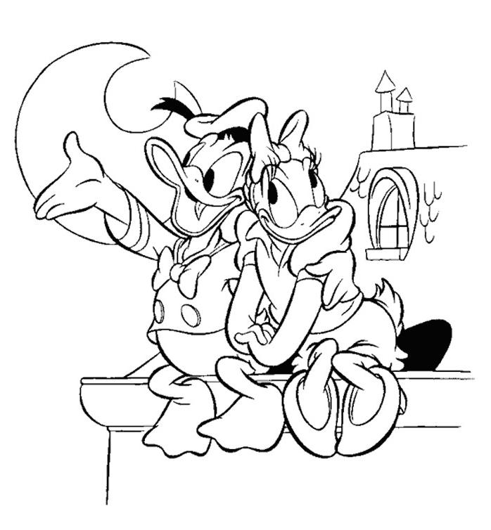 coloriage donald et daisy au clair de lune
